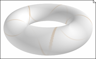 [2D bitmap of curve map wrapped around torus model]